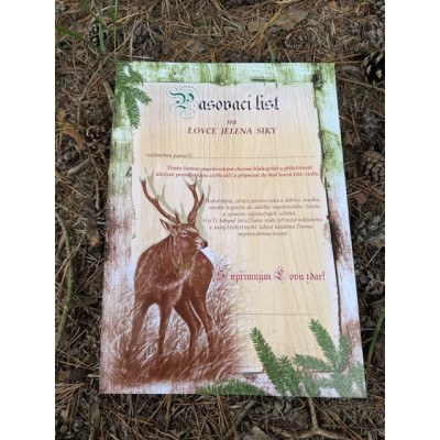 Pasovací list na lovce zvěře jelení, sika