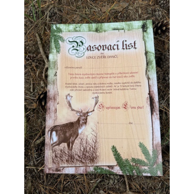 Pasovací list na lovce zvěře daňčí