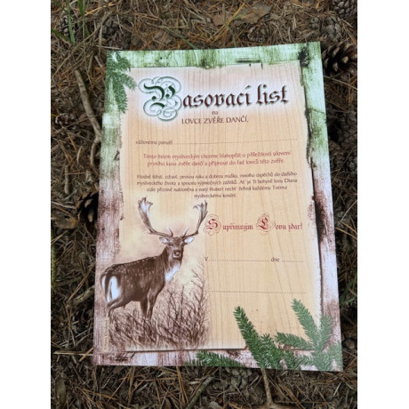 Pasovací list na lovce zvěře daňčí