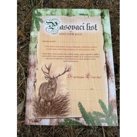 Pasovací list na lovce zvěře jelení