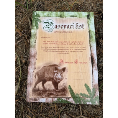 Pasovací list na lovce zvěře černé