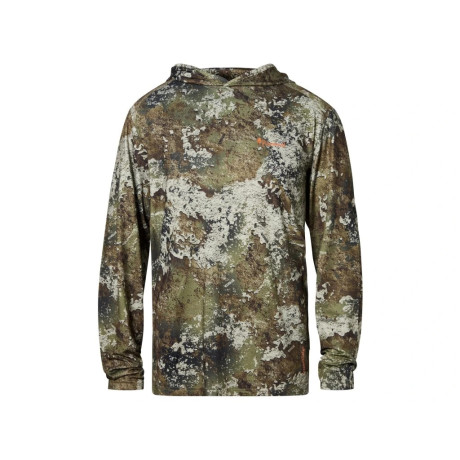 Pružná mikina s kapucí z lehkého, prodyšného materiálu s rychleschnoucími vlastnostmi. Ideální pro šoulačku, kdy potřebujete jak